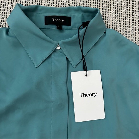 NWT Silk Theory button up blouse seafoam green size P - Picture 3 of 7